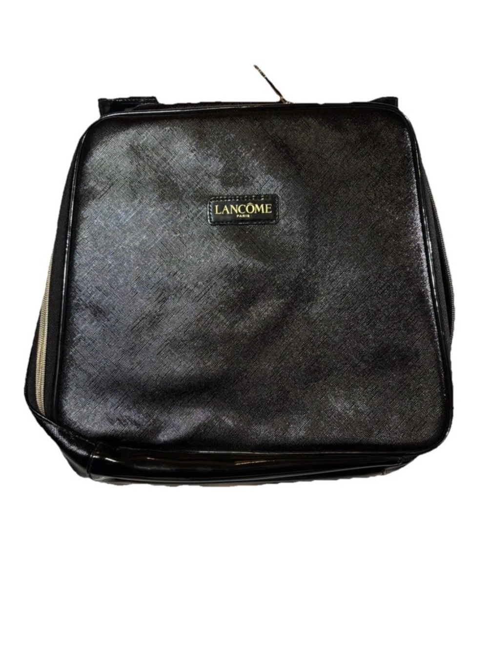 NWT Lancome Paris Large Black Square Cosmetic Makeup Travel Bag TRAIN CASE